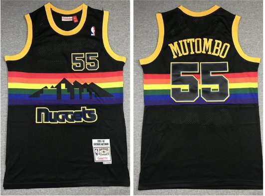 Denver Nuggets #55 Dikembe Mutombo Rainbow Throwback Jersey Black